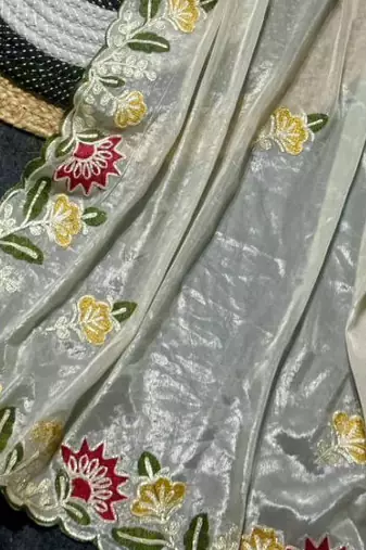 Off White Color Thred work silk  Saree