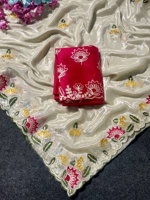 Off White Color Thred work silk  Saree 3