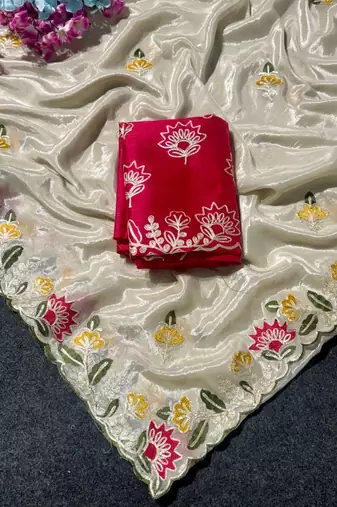 Off White Color Thred work silk  Saree