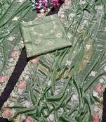 Olive Color Thred work silk  Saree