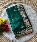 Emerald Color Heavy golden Embroidery And Zarkhan diamond Work Silk Saree