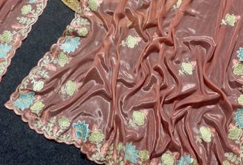 Peach Color Thred work silk  Saree 2