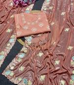 Peach Color Thred work silk  Saree