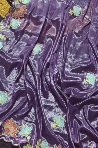 Purple Color Thred work silk  Saree
