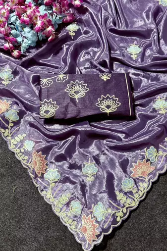 Purple Color Thred work silk  Saree