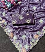 Purple Color Thred work silk  Saree