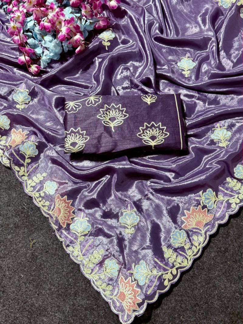 Purple Color Thred work silk  Saree
