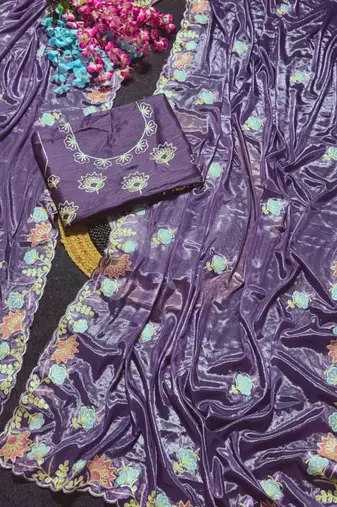 Purple Color Thred work silk  Saree