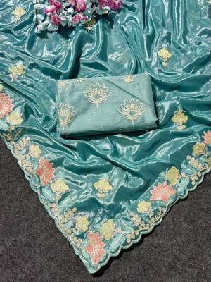 Teal Color Thred work silk  Saree 2