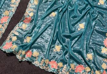 Teal Color Thred work silk  Saree 3
