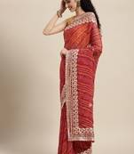 Red Bandhani Gota Patti Work Georgette Saree