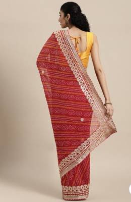 Red Bandhani Gota Patti Work Georgette Saree 2