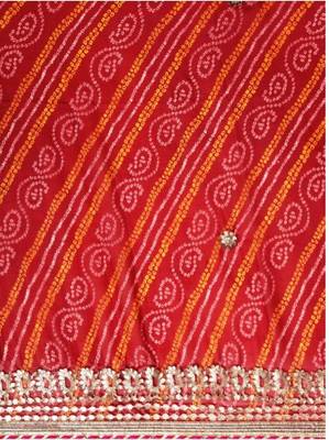 Red Bandhani Gota Patti Work Georgette Saree 3