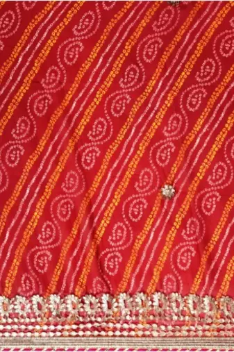 Red Bandhani Gota Patti Work Georgette Saree