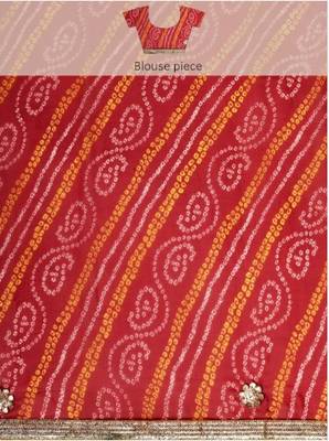 Red Bandhani Gota Patti Work Georgette Saree 4