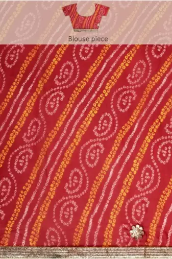 Red Bandhani Gota Patti Work Georgette Saree
