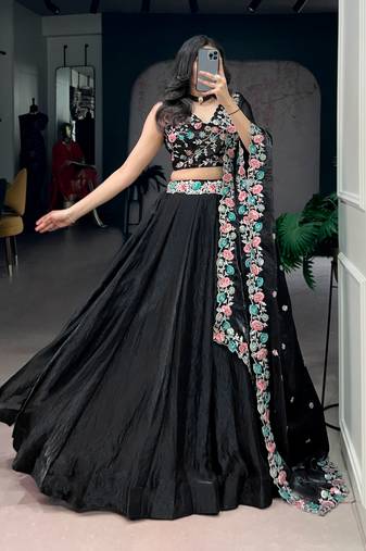 Black Embroidered Fendi Lehenga Choli with Sequins Work     Party Wear
