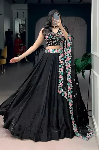 Black Embroidered Fendi Lehenga Choli with Sequins Work – Party Wear