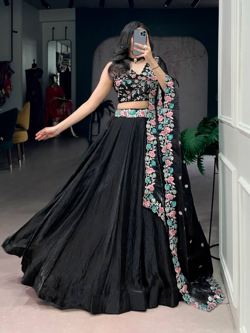 Black Embroidered Fendi Lehenga Choli with Sequins Work – Party Wear