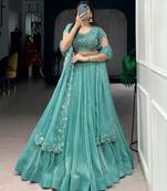 Sea Green Beaded Embroidered Gold Coin Lehenga Choli