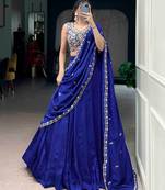 Royal Blue PC Kashmiri Lehenga Choli with Embroidered Blouse