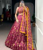 Wine Foil Printed Tasar Silk Lehenga Choli with Dupatta