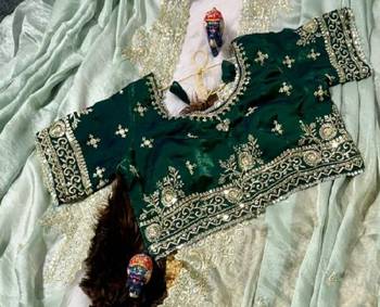 Light Green Color embroidery work with  Sequence Butti Satin Saree 2