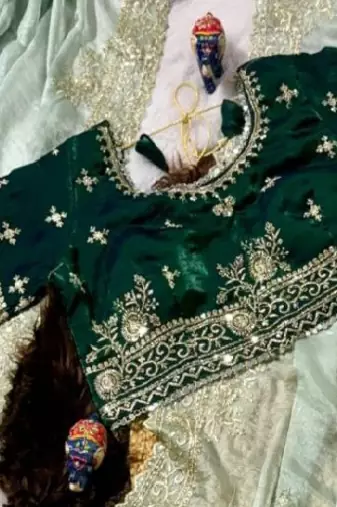 Light Green Color embroidery work with  Sequence Butti Satin Saree