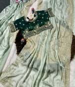 Light Green Color embroidery work with  Sequence Butti Satin Saree