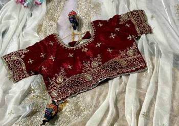 White Color embroidery work with  Sequence Butti Satin Saree 2