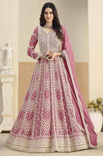 Pink faux georgette heavy thread embroidery with sequins work salwar kameez