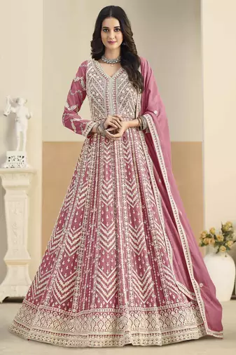 Pink faux georgette heavy thread embroidery with sequins work salwar kameez