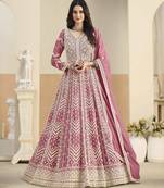Pink faux georgette heavy thread embroidery with sequins work salwar kameez