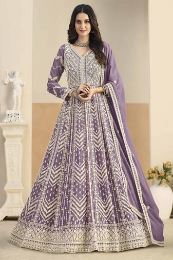 Purple faux georgette heavy thread embroidery with sequins work salwar kameez