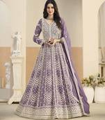 Purple faux georgette heavy thread embroidery with sequins work salwar kameez