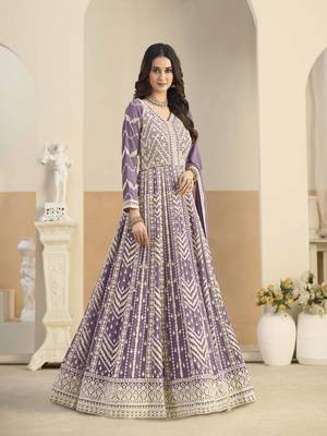 Purple faux georgette heavy thread embroidery with sequins work salwar kameez 2