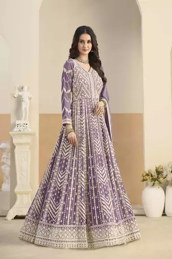 Purple faux georgette heavy thread embroidery with sequins work salwar kameez