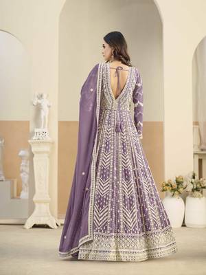 Purple faux georgette heavy thread embroidery with sequins work salwar kameez 3