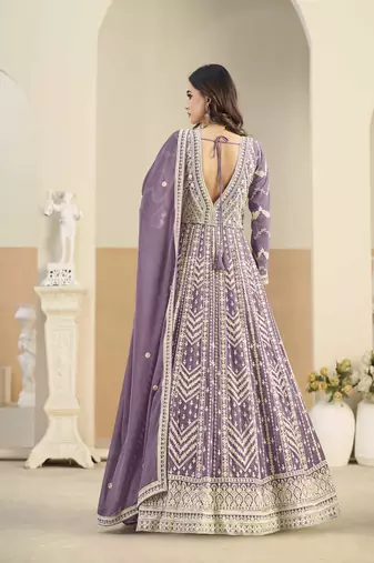 Purple faux georgette heavy thread embroidery with sequins work salwar kameez