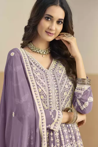 Purple faux georgette heavy thread embroidery with sequins work salwar kameez