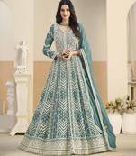 Teal faux georgette heavy thread embroidery with sequins work salwar kameez