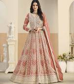 Rust faux georgette heavy thread embroidery with sequins work salwar kameez