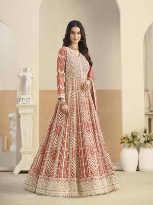 Rust faux georgette heavy thread embroidery with sequins work salwar kameez 2