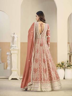 Rust faux georgette heavy thread embroidery with sequins work salwar kameez 3