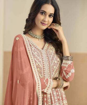 Rust faux georgette heavy thread embroidery with sequins work salwar kameez 4