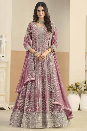 Pink faux georgette heavy thread embroidery with sequins work salwar kameez