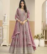 Pink faux georgette heavy thread embroidery with sequins work salwar kameez