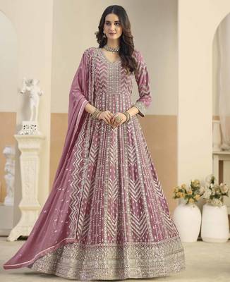 Pink faux georgette heavy thread embroidery with sequins work salwar kameez 2