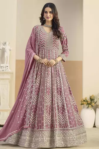 Pink faux georgette heavy thread embroidery with sequins work salwar kameez