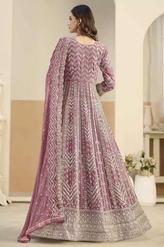 Pink faux georgette heavy thread embroidery with sequins work salwar kameez